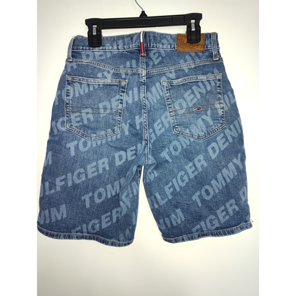 Tommy Hilfiger Denim Mens Blue All Over Logo Print Jean‎ Shorts Size 29 - Picture 2 of 6